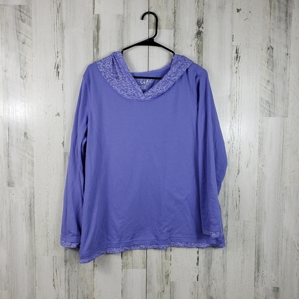 made for life purple long sleeve shirt with hood women's size large